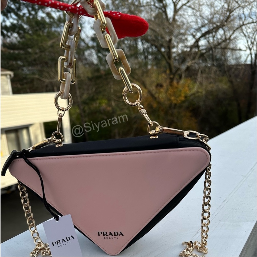 Prada Pink Triangle Clutch with Gold Chain - Picture 8 of 12